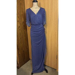 NWT ALEX EVENINGS Flutter Sleeve Long Mother of The Bride Ruched Beaded Sz 16